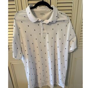 Old Navy‎ Mens Soft Washed White Pineapple Print Polo Shirt XXL